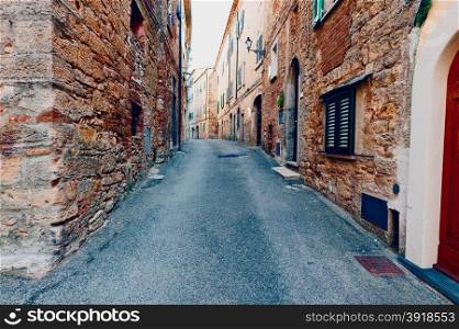 Narrow Alley with Old Buildings in Italian City, Vintage Style Toned Picture