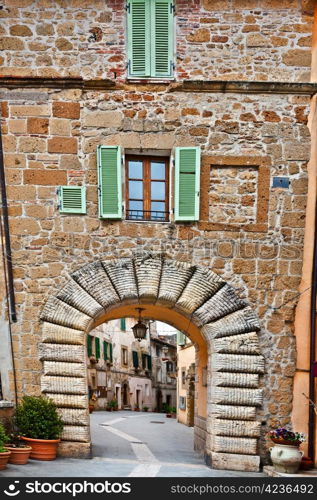 Narrow Alley with Old Buildings in the Italian City of Sorano