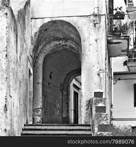 Narrow Alley with Stairs in Italian City of Cetara, Retro Image Filtered Style