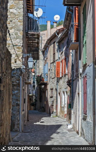 Narrow cobbled streets in the old village Lyuseram, France