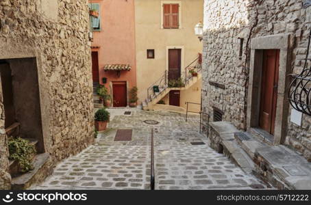 Narrow cobbled streets in the old village Lyuseram, France