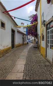 Narrow Colorful Street in the Medieval Portuguese City of Obidos