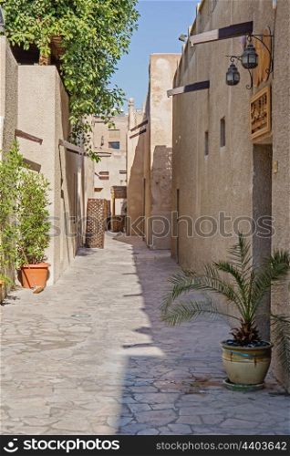 Narrow deserted street in the old city of Dubai UAE