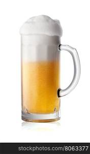 Narrow glass of beer with foam isolated on white background. Narrow glass of beer with foam