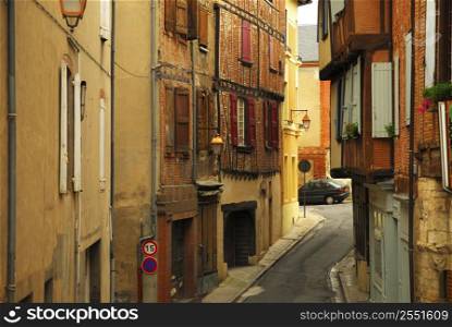 Narrow medieval street in town of Albi in south France
