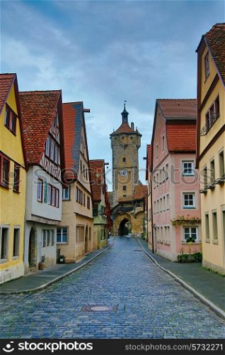 Narrow medieval street with hdr toning in Rothenburg, Germany&#xA;