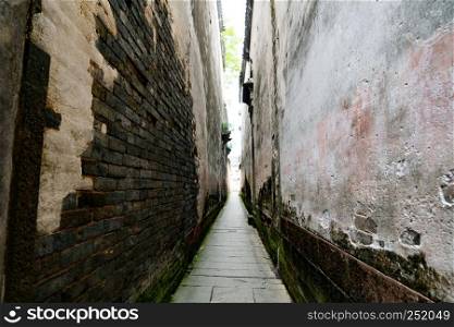 narrow path street, ancient wall of China village wall
