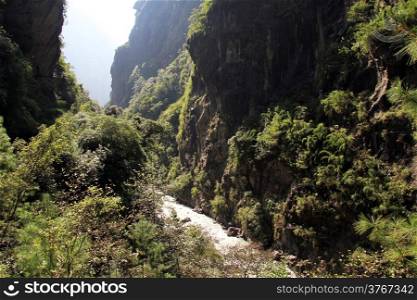Narrow river in mountain in Nepal