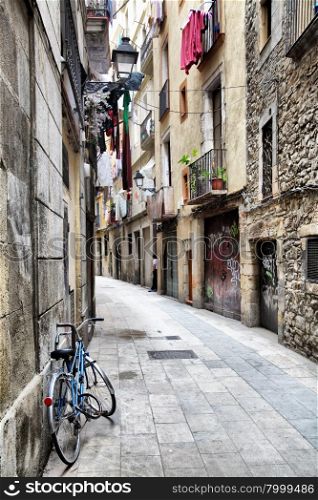 Narrow street at Barcelona Barri Gotic (Gothic Quarter), Spain