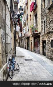 Narrow street at Barcelona Barri Gotic (Gothic Quarter), Spain