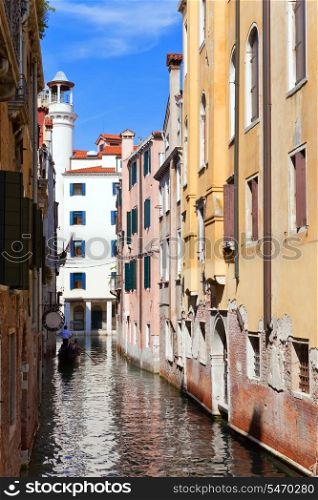 narrow street. Houses over the channel. Venice