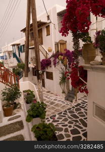 Narrow street in Mykonos Greece