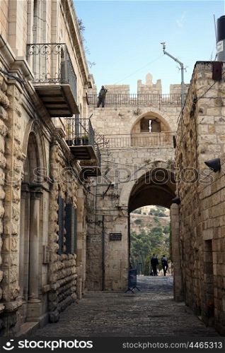Narrow street in Old city of Jerusalem, Israel