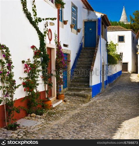 Narrow Street in the Medieval Portuguese City of Obidos