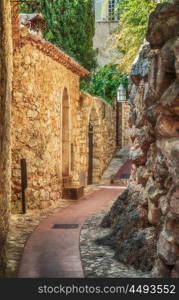 Narrow street in the old town Eze in France.