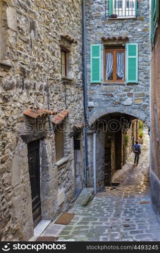 Narrow street in the old town in France.