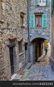 Narrow street in the old town in France.