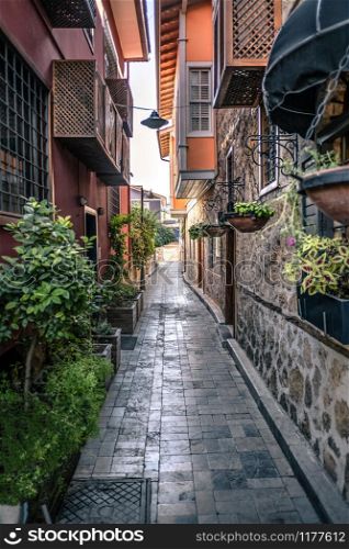 Narrow street in the old town of Antalya, Turkey. Old Town Antalya