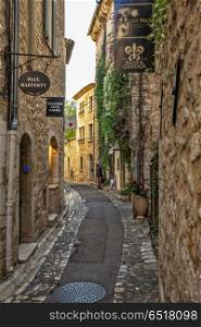Narrow street in the old village Vence, France. . VENCE, FRANCE - 30 OCTOBER, 2014: Narrow street in the old village