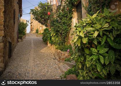 Narrow street of old town Tossa de Mar