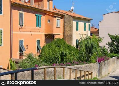 Narrow street of small picturesque town on Elba Island, Italy