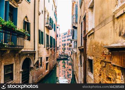 narrow streets and canals of Venice Italy