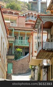 Narrow streets of Old Tbilisi. View of traditional narrow streets of Old Tbilisi