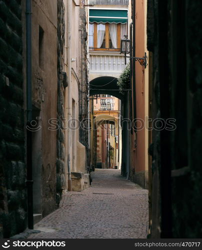 narrow streets of old town Noli, italy