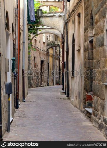 narrow streets of old town Noli, italy