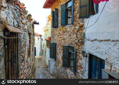 narrow streets of the medieval city of Europe