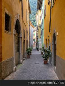 narrow streets of well-known city riva del garda, Italy