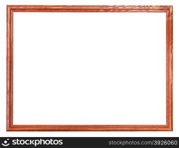 narrow wooden painted picture frame with blank canvas isolated on white background
