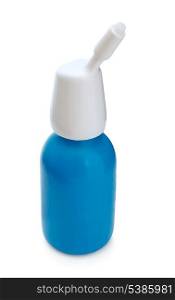 Nasal spray blue bottle isolated on white