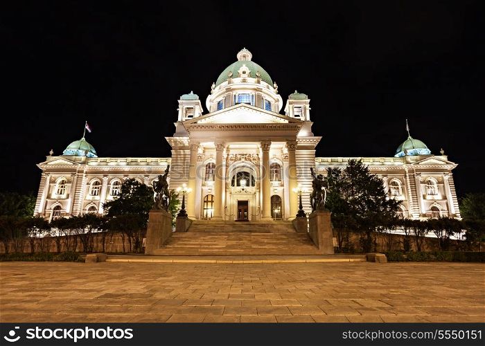 National Assembly at the night, Belgrade, Serbia