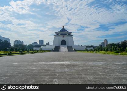 National Chiang Kai shek Memorial Hall in Taipei downtown, Taiwan. Financial district and business centers in smart urban city.