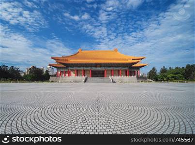 National Chiang Kai shek Memorial Hall in Taipei downtown, Taiwan. Financial district and business centers in smart urban city.