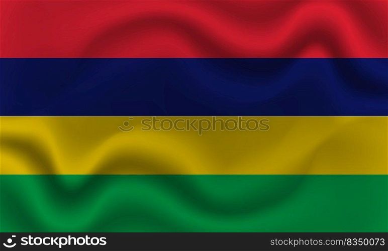 national flag of Mauritius on wavy cotton fabric. Realistic vector illustration. national flag of Mauritius on wavy cotton fabric. Realistic vector illustration.