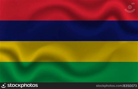 national flag of Mauritius on wavy cotton fabric. Realistic vector illustration. national flag of Mauritius on wavy cotton fabric. Realistic vector illustration.