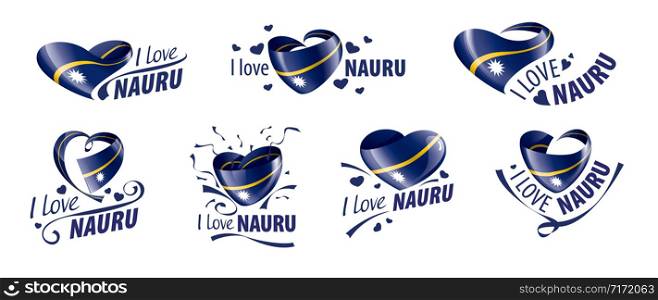 National flag of the Nauru in the shape of a heart and the inscription I love Nauru. Vector illustration.. National flag of the Nauru in the shape of a heart and the inscription I love Nauru. Vector illustration