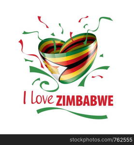 National flag of the Zimbabwe in the shape of a heart and the inscription I love Zimbabwe. Vector illustration.. National flag of the Zimbabwe in the shape of a heart and the inscription I love Zimbabwe. Vector illustration