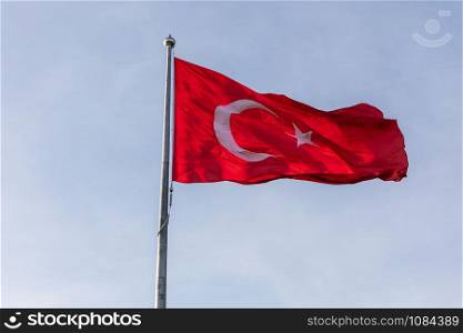 National Flag of Turkey in the windy sky, Istanbul.. National Flag of Turkey in the windy sky, Istanbul