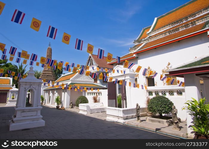 National flags in the buddhist temple, Bangkok, Thailand