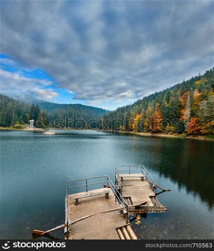 National Nature Park Synevyr autumn landscape. Is largest lake in the Carpathian Mountains of Ukraine, Mizhhiria, Zakarpattia Oblast.