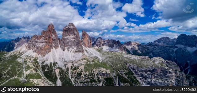 National Nature Park Tre Cime In the Dolomites Alps. Beautiful nature of Italy.. Panorama National Nature Park Tre Cime In the Dolomites Alps. Beautiful nature of Italy.