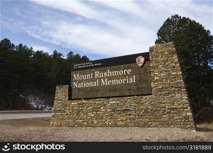 National Park Service sign outside of Mount Rushmore National Memorial, South Dakota.