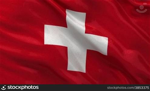 Nationalflagge der Schweiz im Wind. Endlosschleife.