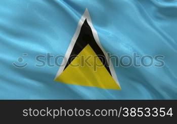 Nationalflagge von St. Lucia im Wind. Endlosschleife.