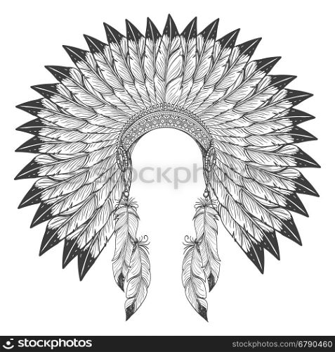 Native american indian headdress with feathers. Native american indian headdress with feathers. Vector war bonnet headdress