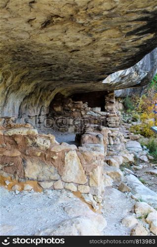 Native American mountain side dwelling in Walnut Canyon National Monument in Flagstaff Arizona