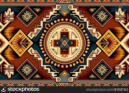 Native American traditional pattern ethnic design background in brown earth colors. AI Generative content